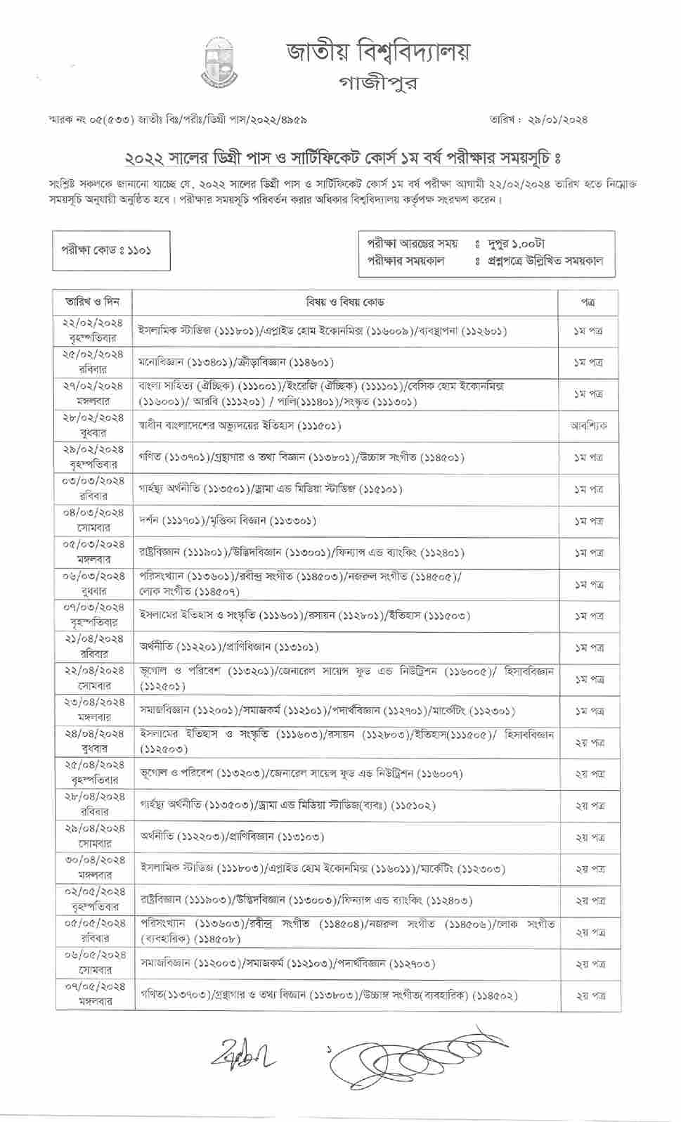 Degree pass and certificate course 1st year exam Routine Degree 1st year Routine 17 2022.jpg
